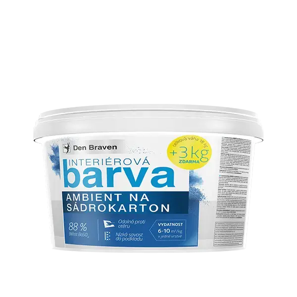 Luxusní Interiérová barva AMBIENT na sádrokarton 18 kg kbelík 15 + 3 kg bílá - bělost min. 88%