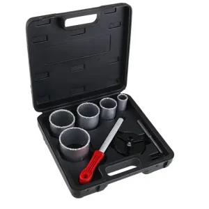 Sada karbidových vykružovacích korunek 33-83mm s pilníkem, plastový kufr Omezená Nabídka