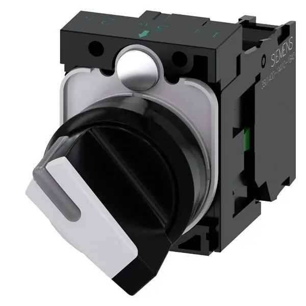 Značkový SIEMENS 3SU1100-2BF60-1BA0 Selector switch, illuminable, 22 mm, plastic, white, 2 switch p