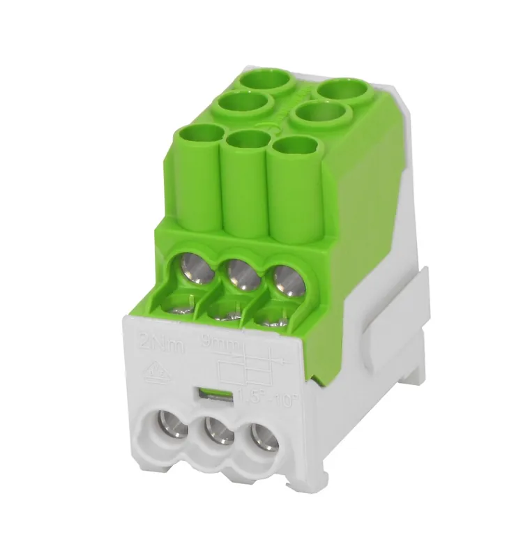 Výprodej HORA eTec 080010-2-3 Blok pro rozdělení fází UVB 100 PE, 1pól., 101A, AL/CU, 1000V, zelený, na DIN