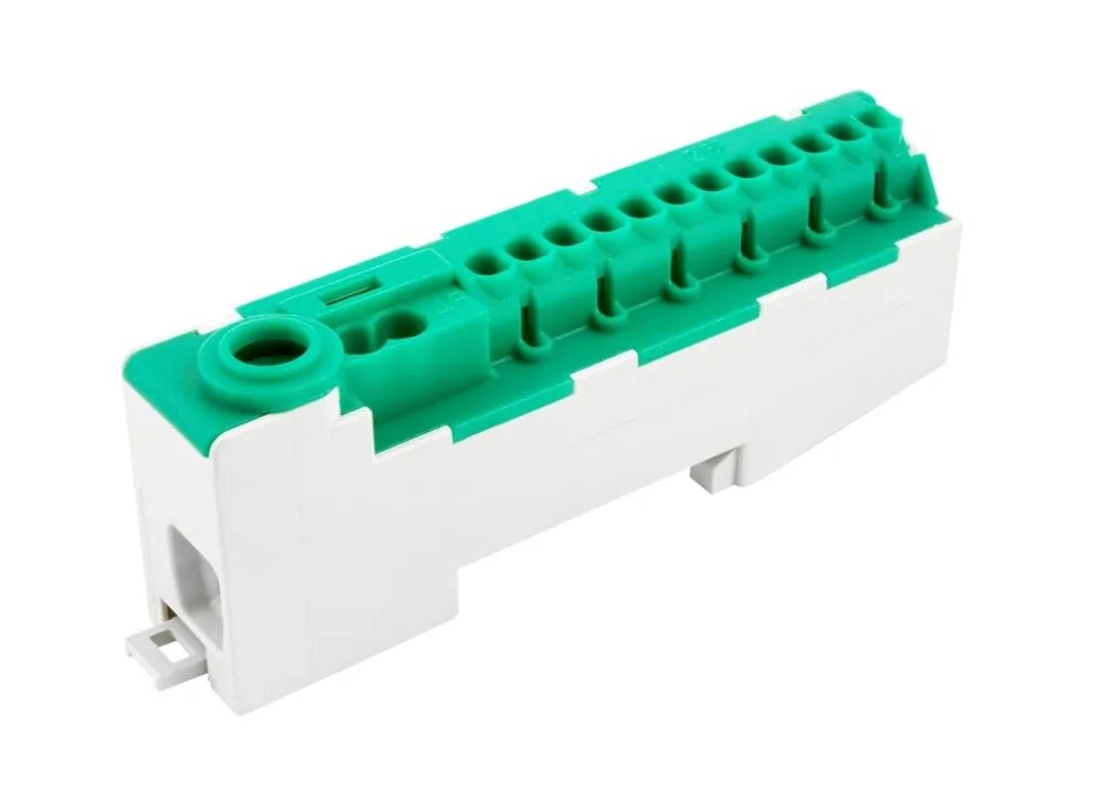 POLLMANN 2020252 Můstek PE 14-S bezšroubový, krytý IP20, zelený, 80A, na DIN lištu, IP20 Prémiový