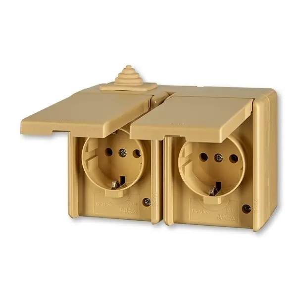 Ihned K Objednání ABB 5518-3029 D PRAKTIK Zásuvka dvojnásobná IP44, s boč.ochr.kontakty,s víčky,béžová
