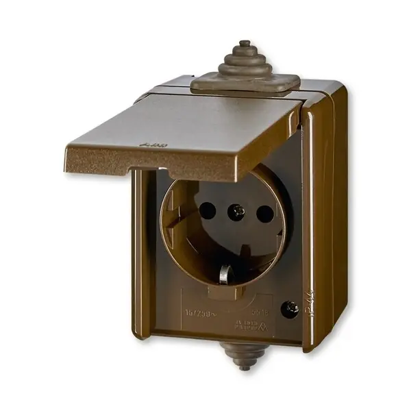 Hromadná Objednávka ABB 5518-3969 H PRAKTIK Zásuvka jednonásobná IP44, s boč.ochr.kontakty,s víčkem,hnědá