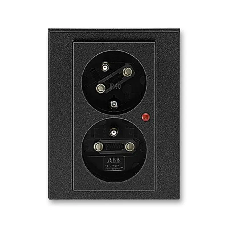 Značkový ABB 5593H-C02357 63, LEVIT Zásuvka dvojnásobná, s př.ochr.; onyx/kouřová černá