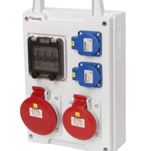 Vysoce Kvalitní FAMATEL eb385 EB 201010.0 /4M Zásuvková skříň 2x230V+1x400V 16A 5p+1x400V 32A 5p IP44, přenosná