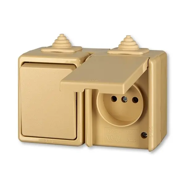 ABB 3932-20062 D Kombinace přepínače střídavého a zásuvky jednonásobné, IP44 ,béžová Tovární Cena