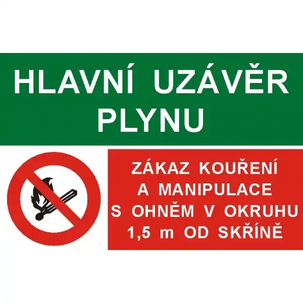 STRO.M STC-14-01 Hlavní uzávěr plynu/Zákaz kouření a manipulace s plamenem v okruhu 1,5m od skříně A6 (samolepka) Nakupujte Hned