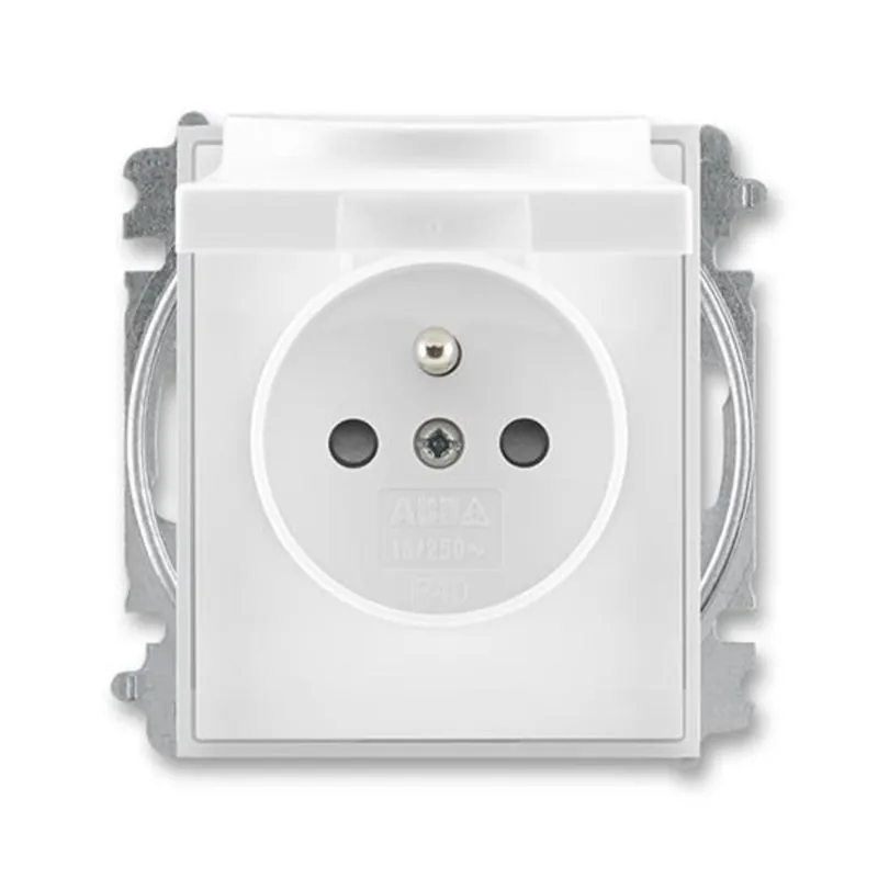 ABB 5519E-A02397 01, ELEMENT Zásuvka jednonásobná, s víčkem,bezšroub.; bílá/ledová bílá Luxusní