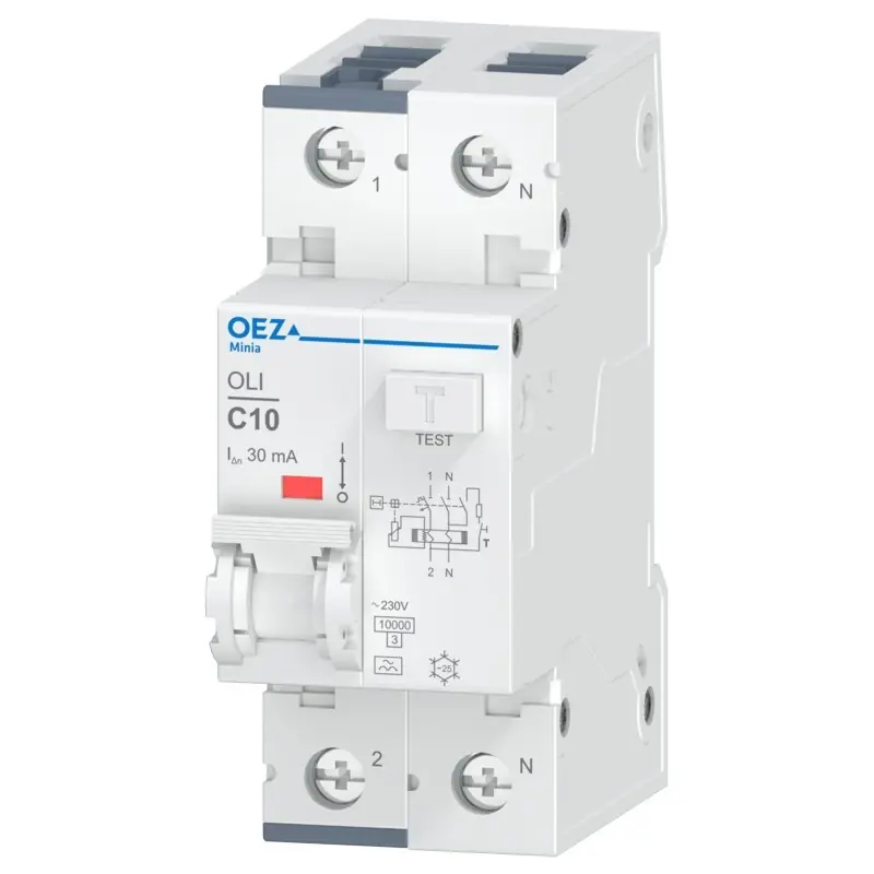 OEZ OLI-10C-1N-030A Proudový chránič s jističem 10 A, 230V, C, 30 mA, 1+N, 10kA, A  *OEZ:38300 Horká Nabídka