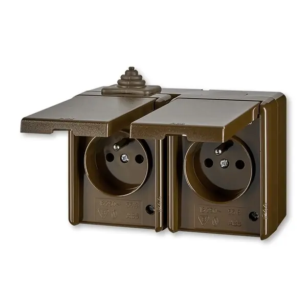 ABB 5518-2029 H PRAKTIK Zásuvka dvojnásobná, IP44 ,hnědá Jen Po Omezenou Doba