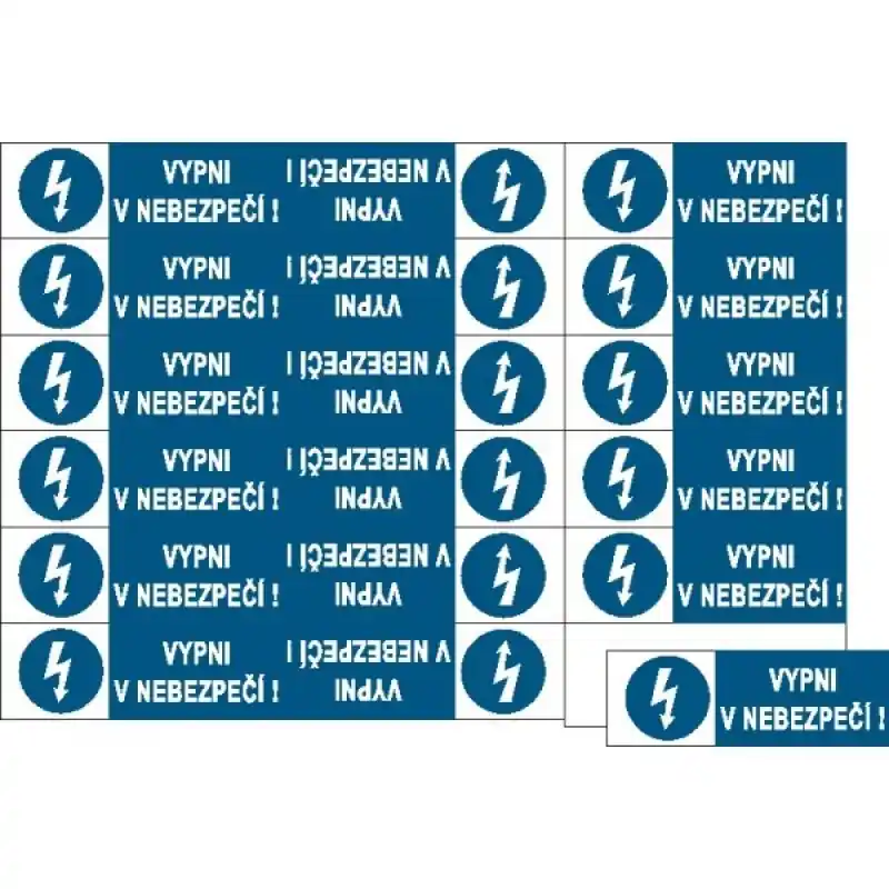 STRO.M 2101-05-05 Vypni v nebezpečí! ( aršík 18ks ) 9x3,2cm (samolepka) Cenová Bomba