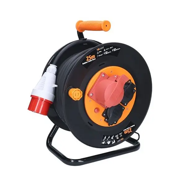 Garance Vrácení Peněz Gumový prodlužovací kabel 400V na bubnu 25m PB40, 1x400V 16A 5p + 2x230V, IP44