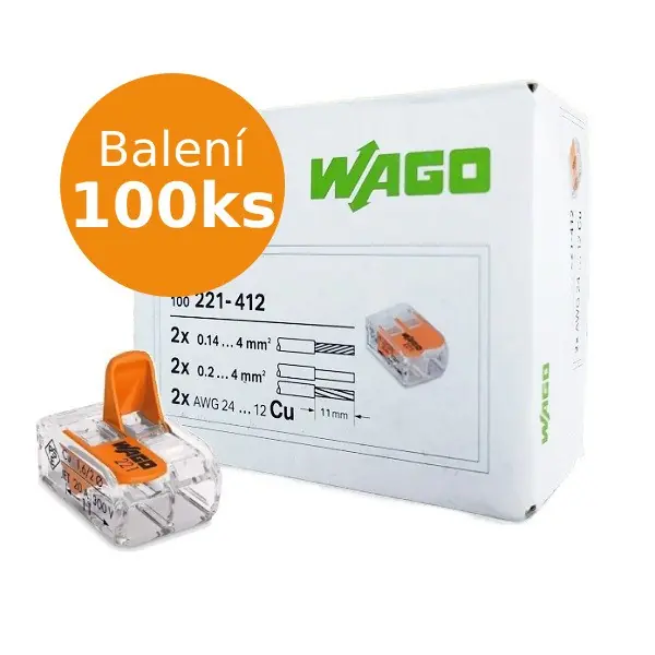 Objednat Nyní WAGO svorky s páčkou 221-412, 2x4mm - balení 100ks