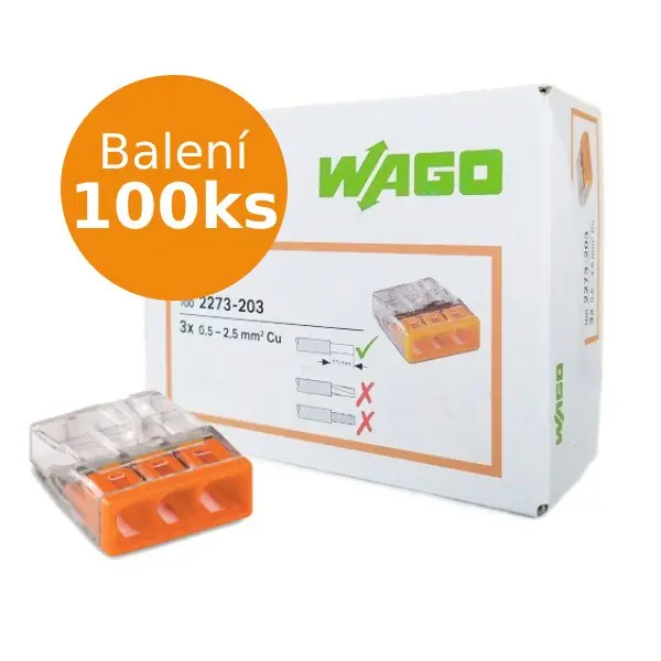 Speciální Cena WAGO svorky MINI 2273-203, 3x2,5mm - balení 100ks