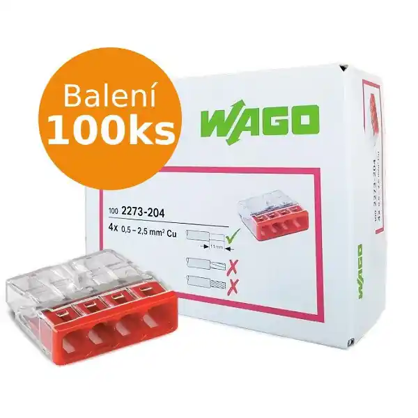 Značkový WAGO svorky MINI 2273-204, 4x2,5mm - balení 100ks
