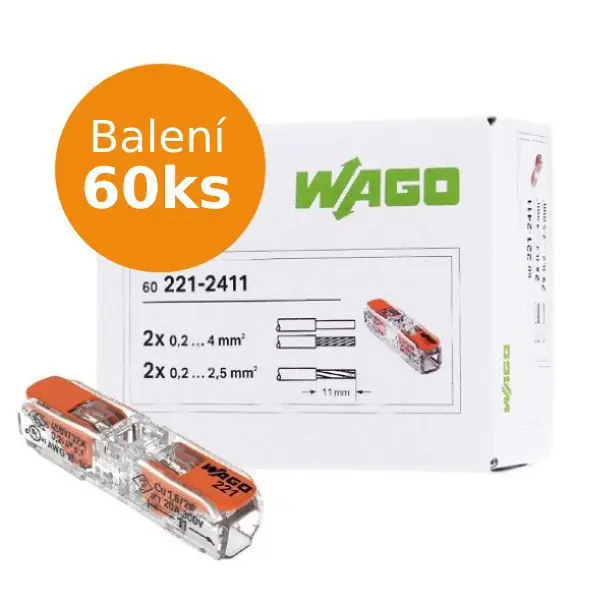 Levný WAGO svorka průběžná s páčkou Inline 221-2411, 2x4mm - balení 60ks