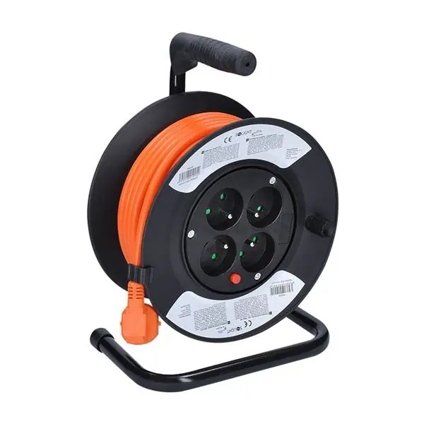 Zlevněný Prodlužovací kabel na bubnu 15m PB23O, 4 zásuvky, 3x1,5mm2, oranžový kabel