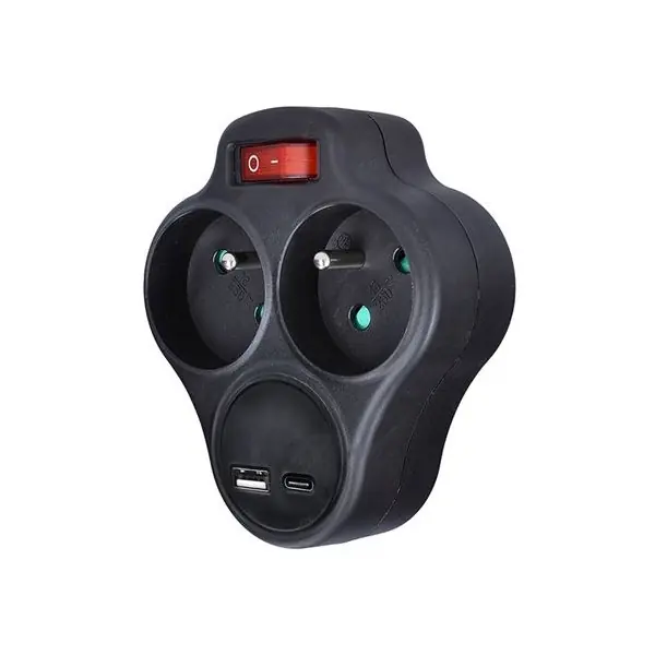 Rozbočka s USB A+C a vypínačem 2x10A, černá Odeslání Ihned