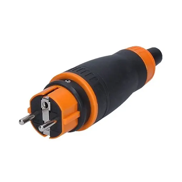 Vrácení Zdarma Gumová vidlice zástrčka přímá P67 do vlhka IP44, černá/oranžová