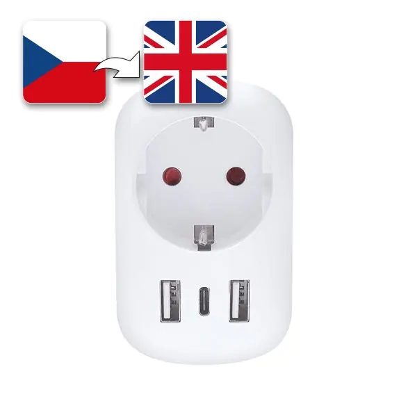 Prémiový Cestovní adaptér UK USB A+C pro použití ve Velké Británii, typ G