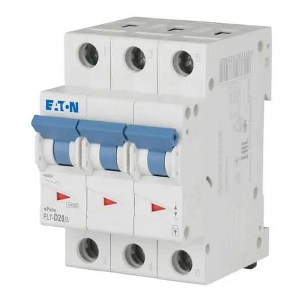 Značkový Jistič 3x20A třífázový Eaton PL7-D20/3/10kA