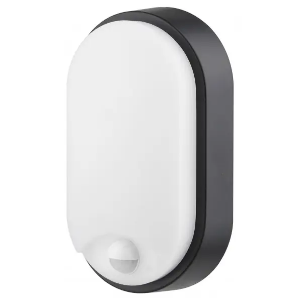 Horká Nabídka LED nástěnné světlo s pohybovým čidlem DITA OVAL B černé, 21x12cm, 12W, 1350lm, CCT, IP65