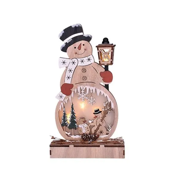LED dřevěný sněhulák na baterie 2xAA, 29cm Horká Nabídka