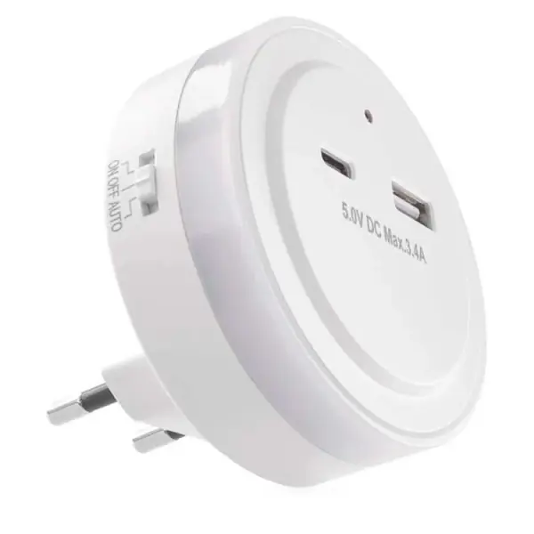 Must-Have LED noční světlo P3323 s USB zásuvkami a soumrakovým čidlem