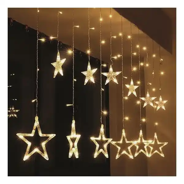 Aktuální LED vánoční závěs s hvězdami 3m+2m, 123LED, časovač, 3xAA, USB, IP44