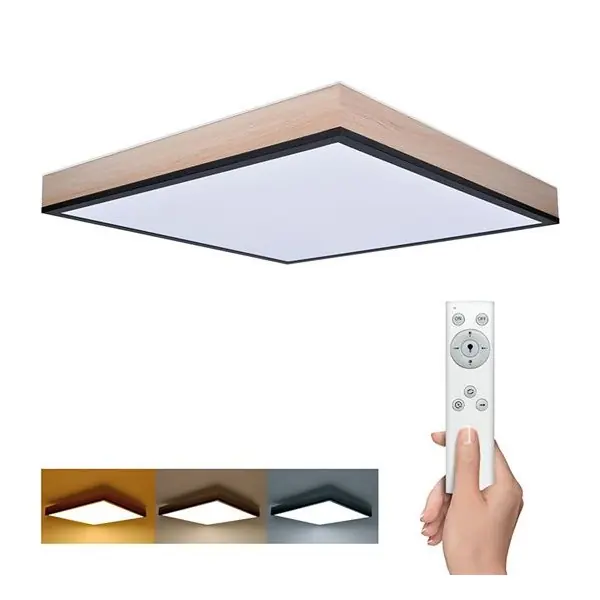 LED stmívatelné stropní svítidlo s dálkovým ovladačem 45x45cm, 40W, 3000lm, dekor dřeva Levný