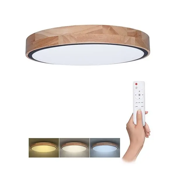 Finální Výprodej LED stropní osvětlení IRON OAK s dálkovým ovladačem Ø40cm, 48W, 3360lm, CCT, stmívatelné, dub / černá