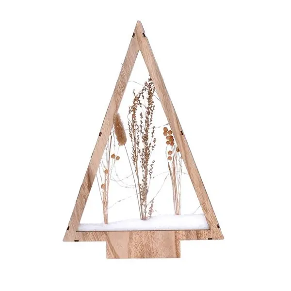 Zlevněný LED dřevěná vánoční dekorace, zasněžené zimní květiny, 37cm, 2xAA