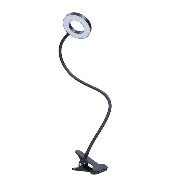 LED stolní lampa s klipem 8W, 3000-5000K, stmívatelná, USB, černá Moderní