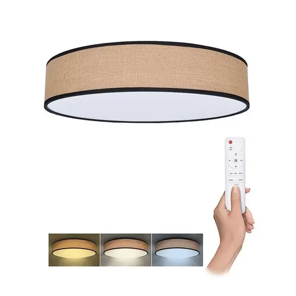 Moderní LED stropní osvětlení BROWNIE s dálkovým ovládáním Ø40cm, 48W, 3360lm, CCT, stmívatelné, přírodní juta