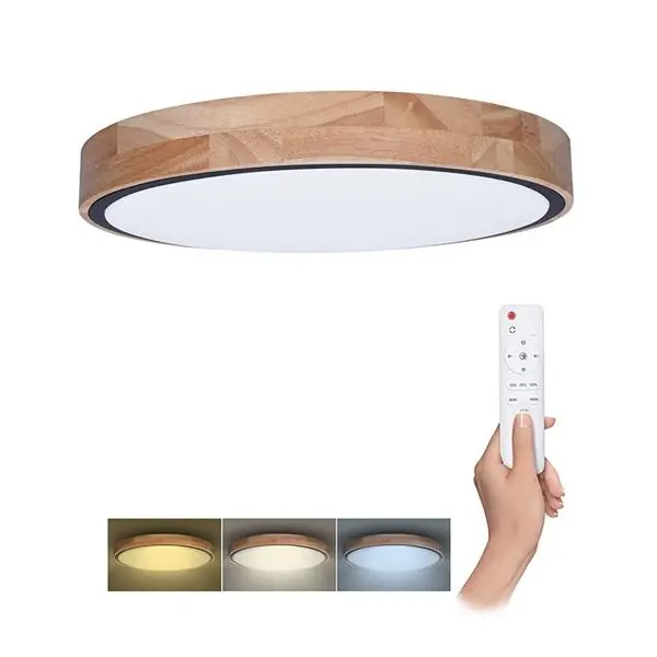 Sezónní Sleva LED stropní osvětlení IRON OAK s dálkovým ovladačem Ø51cm, 60W, 4200lm, CCT, stmívatelné, dub / černá