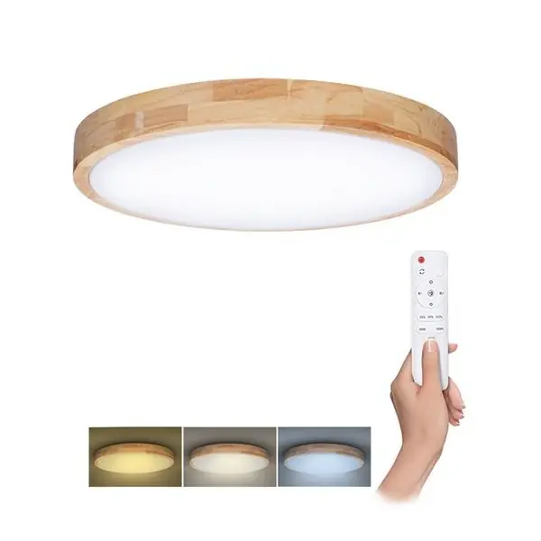 Trendový LED stropní světlo SOLID OAK s dálkovým ovladačem Ø39cm, 48W, 3360lm, CCT, stmívatelné, přírodní dub