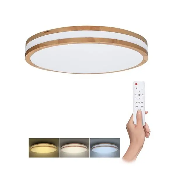 Luxusní LED stropní světlo s dálkovým ovladačem WOODY Ø38cm, 48W, 3360lm, CCT, stmívatelné, dub / bílá