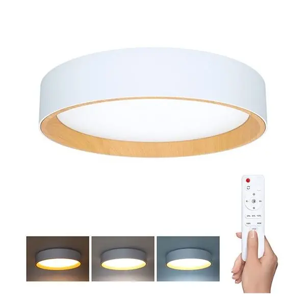 LED osvětlení s dálkovým ovladačem LARIOS WHITE Ø39cm, 48W, 3360lm, CCT, stmívatelné, bílá / dřevo Velkoobchod