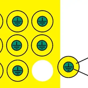 Samolepka DT012A Znak uzemnění v kruhu (žluté mezikruží o prům. 2cm) Autentický